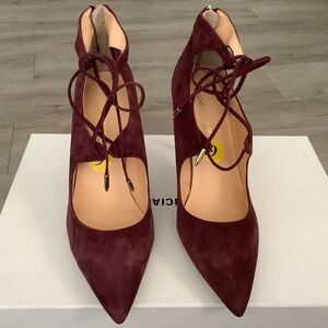 Ivanka Trump Burgundy Lace-Up Heels